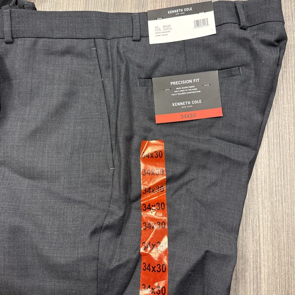 Kenneth Cole 34 X 30 Precision Fit Charcoal Dress Trousers NWT Style 15CC0271